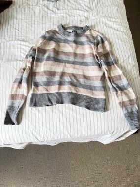 GAP Striped Crewneck Sweater in Gray, Cream & Brown